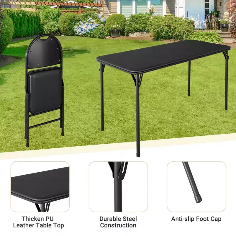 5-Piece Rectangle Folding Table & Chairs Set  Portable, Scratch-Resistant for Dining/Living Room/Camping (Foldable)
