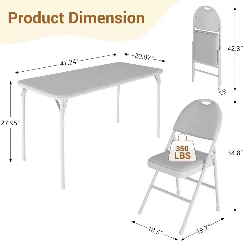 5-Piece Rectangle Folding Table & Chairs Set  Portable, Scratch-Resistant for Dining/Living Room/Camping (Foldable)