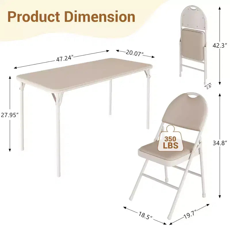 5-Piece Rectangle Folding Table & Chairs Set  Portable, Scratch-Resistant for Dining/Living Room/Camping (Foldable)