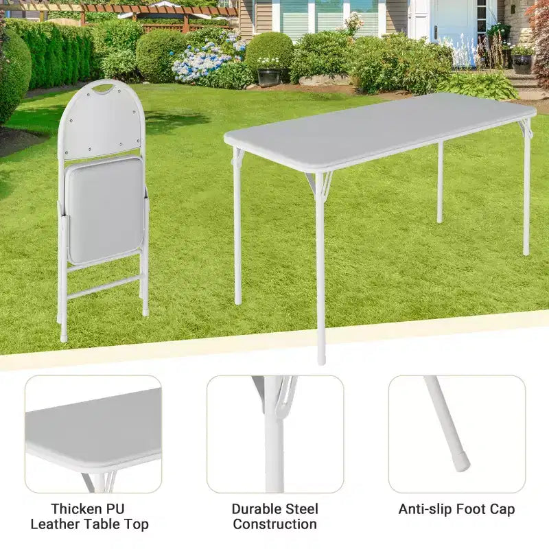 5-Piece Rectangle Folding Table & Chairs Set  Portable, Scratch-Resistant for Dining/Living Room/Camping (Foldable)
