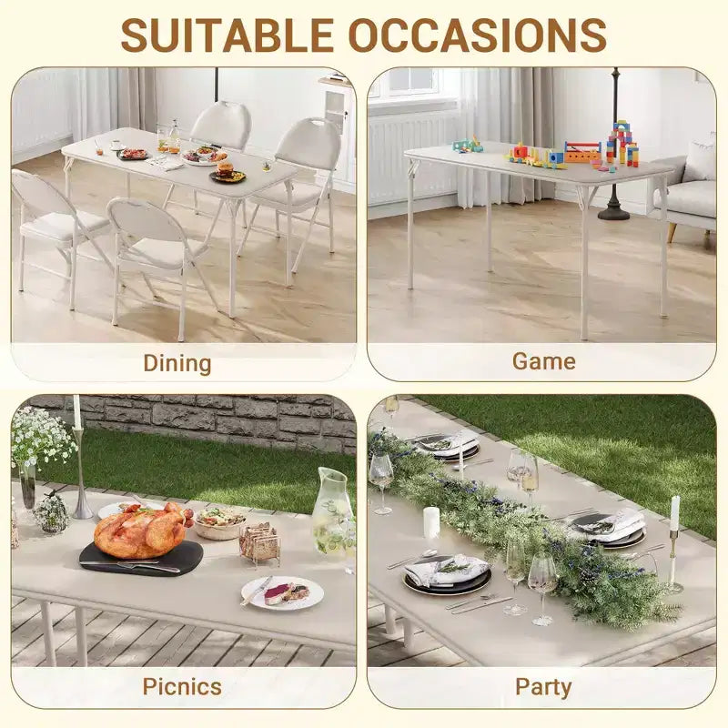 5-Piece Rectangle Folding Table & Chairs Set  Portable, Scratch-Resistant for Dining/Living Room/Camping (Foldable)