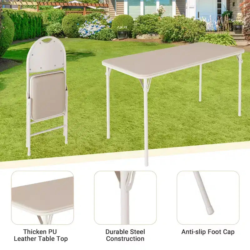 5-Piece Rectangle Folding Table & Chairs Set  Portable, Scratch-Resistant for Dining/Living Room/Camping (Foldable)