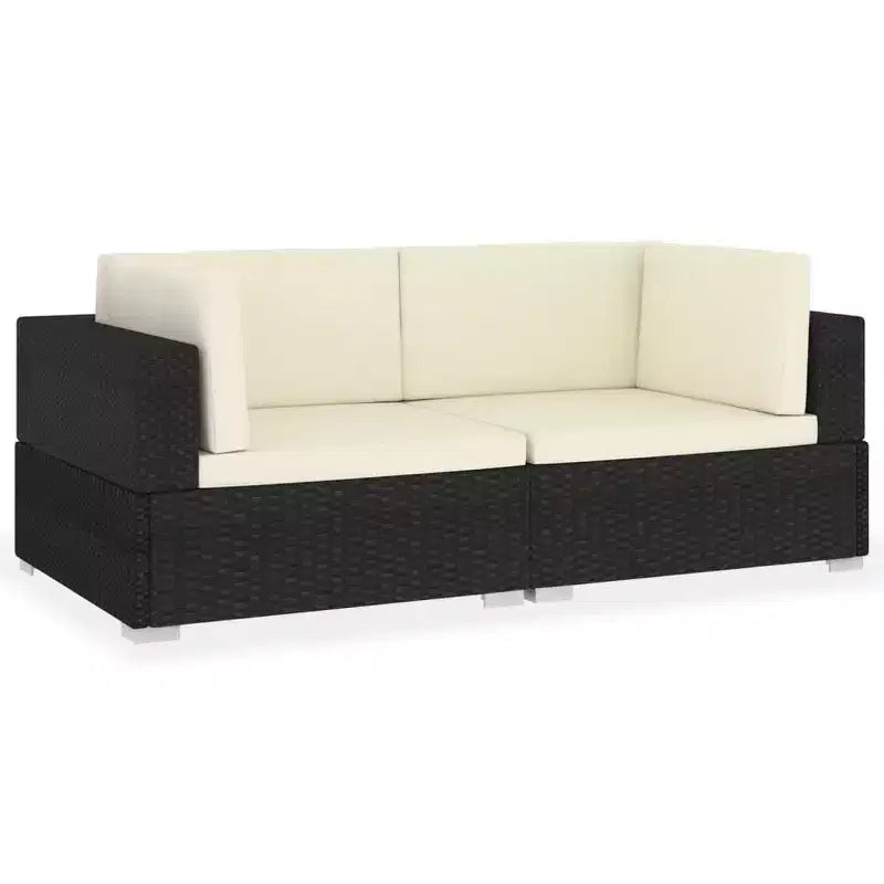 vidaXL 2 Piece Patio Sofa Set with Cushions Poly Rattan Black