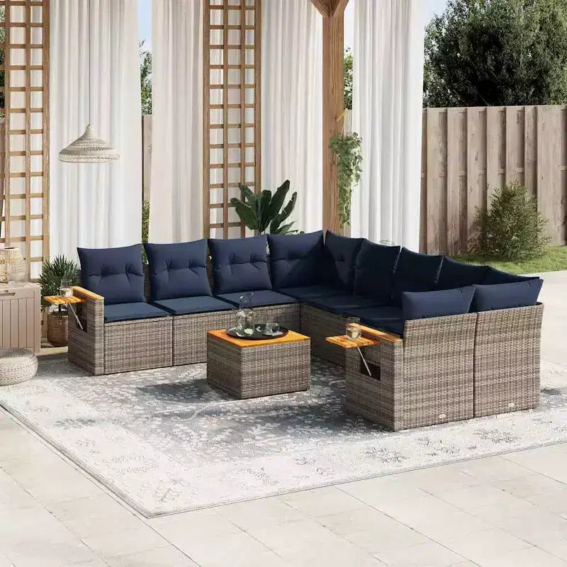 vidaXL 9 Piece Patio Sofa Set with Cushions Black Poly Rattan (US only)