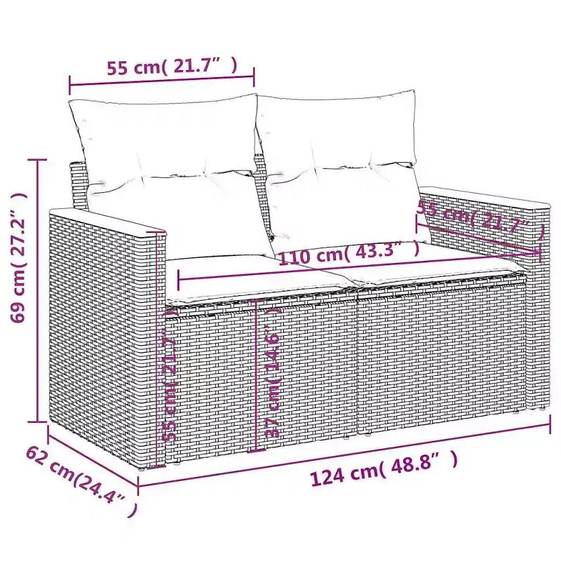 vidaXL 9 Piece Patio Sofa Set with Cushions Black Poly Rattan (US only)