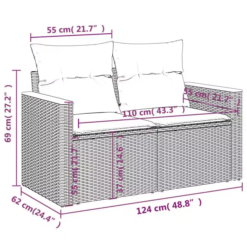 vidaXL 9 Piece Patio Sofa Set with Cushions Black Poly Rattan (US only)