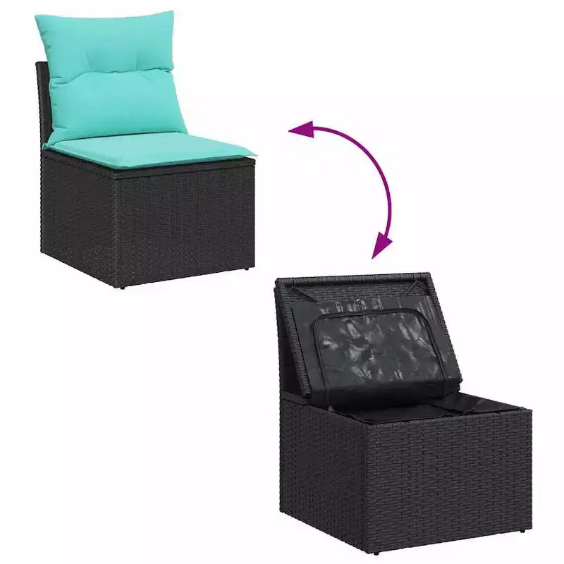 vidaXL Garden Sofa Set 5 pcs Black 55 x 62 x 69 cm Poly rattan - Black without table Blue