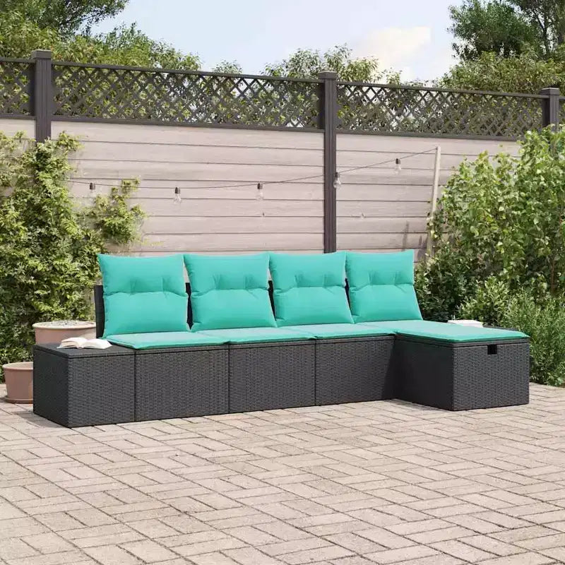 vidaXL Garden Sofa Set 5 pcs Black 55 x 62 x 69 cm Poly rattan - Black without table Blue