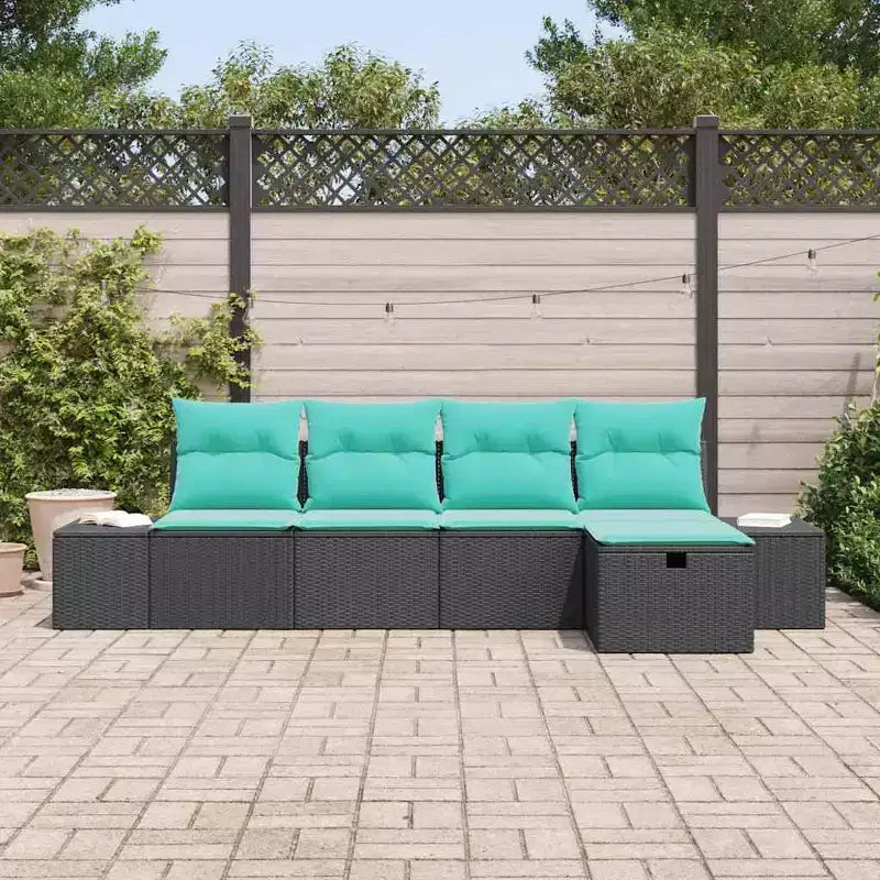 vidaXL Garden Sofa Set 5 pcs Black 55 x 62 x 69 cm Poly rattan - Black without table Blue