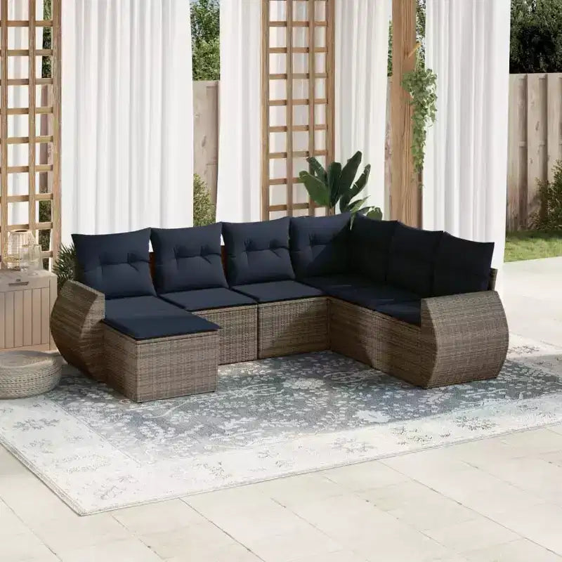 vidaXL Patio Sofa Set Black, Blue - Gray and Blue With Table