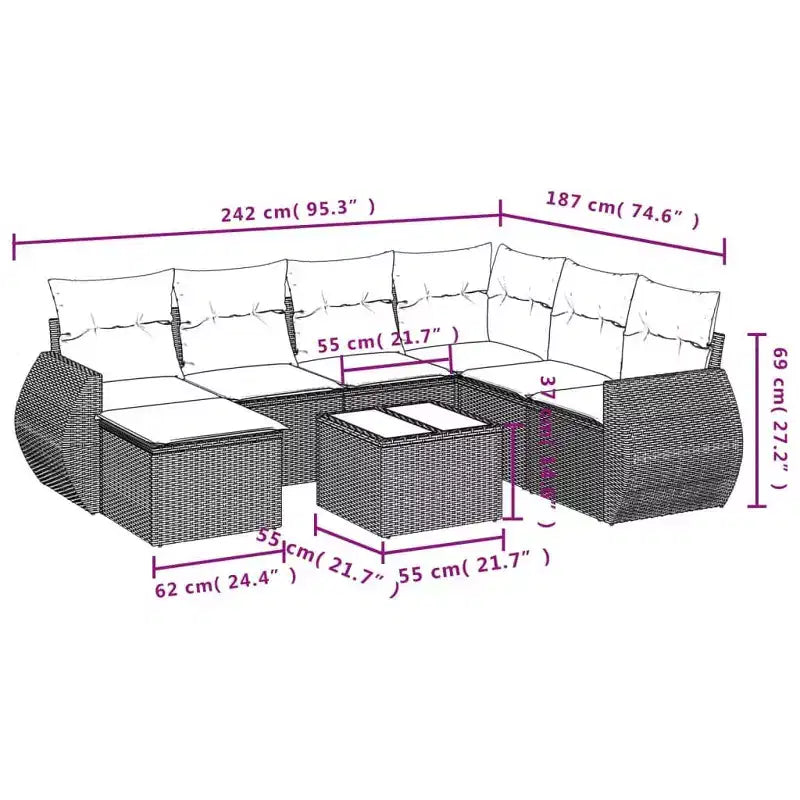 vidaXL Patio Sofa Set Black, Blue - Gray and Blue With Table