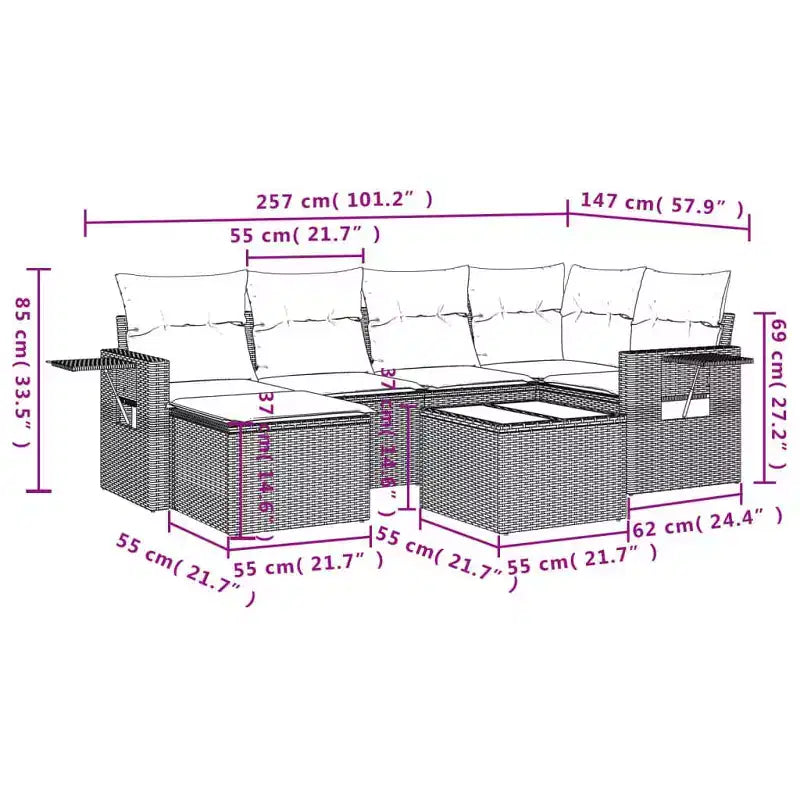 vidaXL Patio Sofa Set Rattan, Cushions