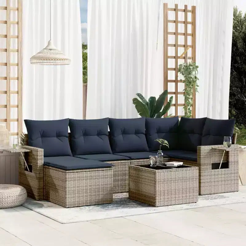 vidaXL Patio Sofa Set Rattan, Cushions