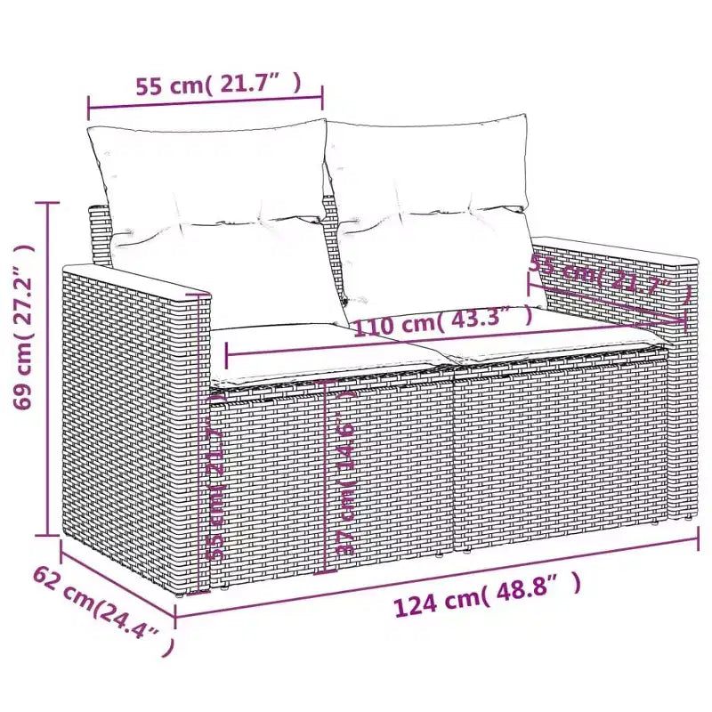 vidaXL Patio Sofa Set Black - Gray and Blue