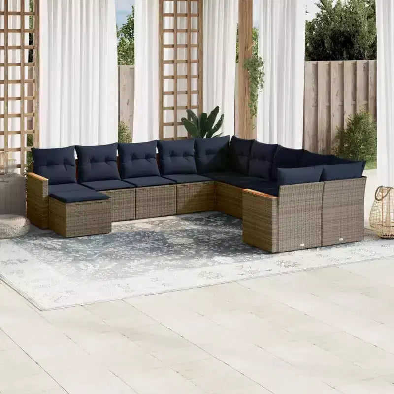 vidaXL Salon de jardin noir et bleu en résine tressée et acier thermolaqué