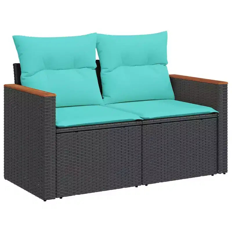 vidaXL Salon de jardin noir et bleu en résine tressée et acier thermolaqué