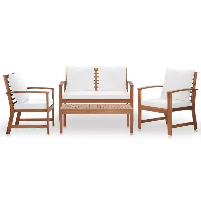 vidaXL Patio Furniture Set 4 Piece Bench Chair with Table Solid Acacia Wood