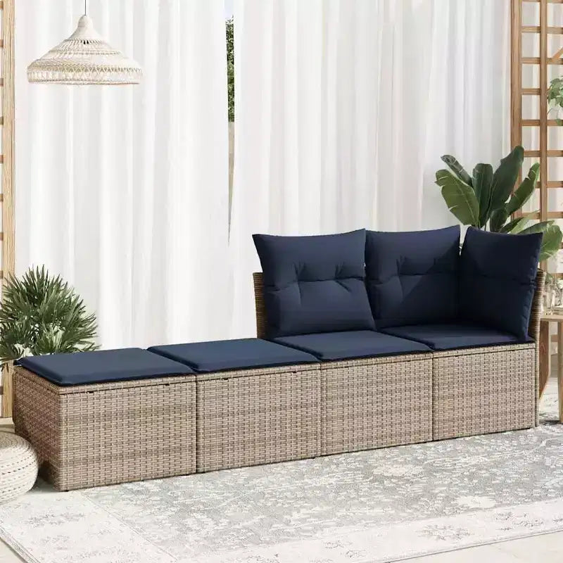 vidaXL Ensemble de canapés de jardin avec coussins, poufs modulaires 2 pièces en rotin synthétique et acacia