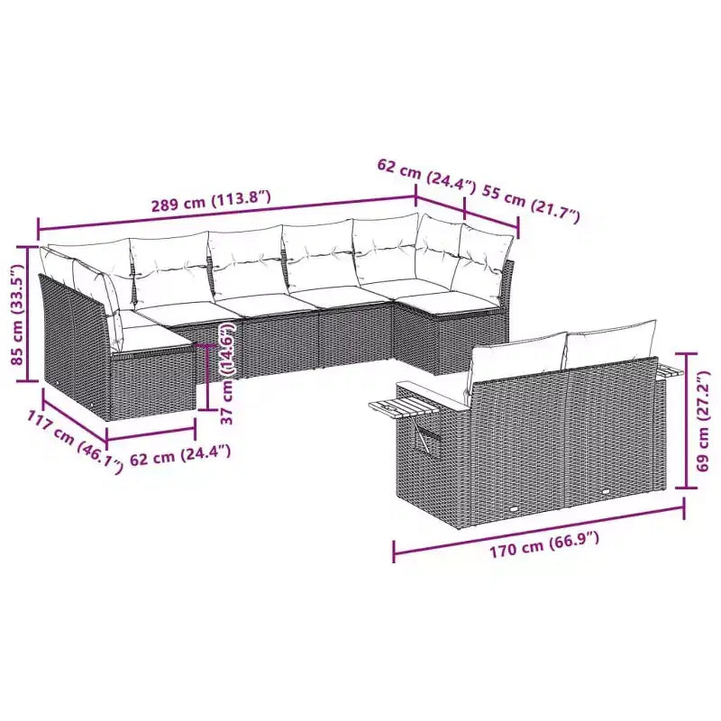 vidaXL 10 Piece Patio Sofa Set with Cushions, Poly Rattan Outdoor Sectional, Multiple Colors/Models