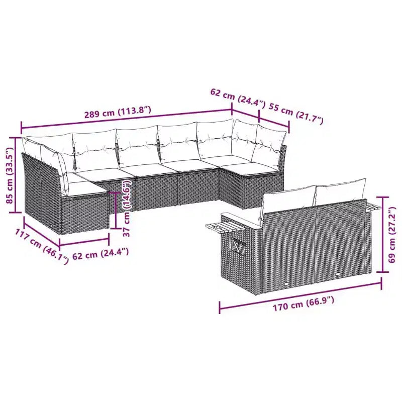 vidaXL 10 Piece Patio Sofa Set with Cushions, Poly Rattan Outdoor Sectional, Multiple Colors/Models
