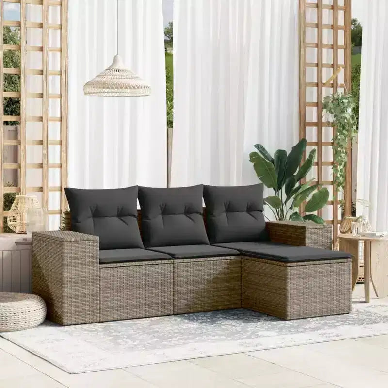vidaXL Salon de jardin 4 pièces avec coussins en résine tressée gris