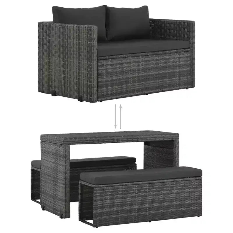 vidaXL Salon de jardin 3 pièces avec coussins en résine tressée gris