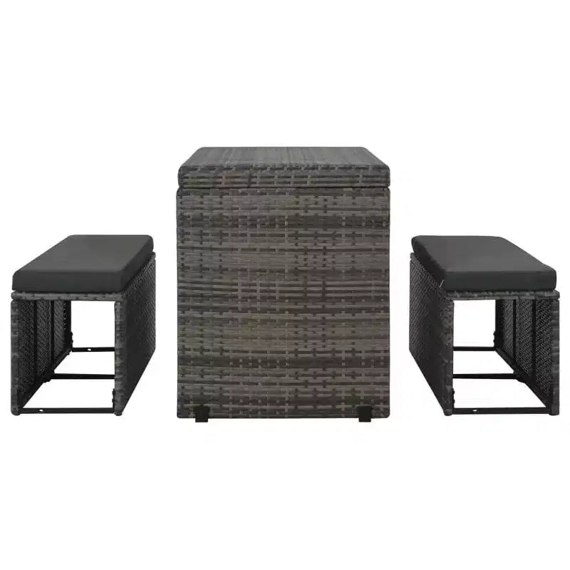 vidaXL Salon de jardin 3 pièces avec coussins en résine tressée gris