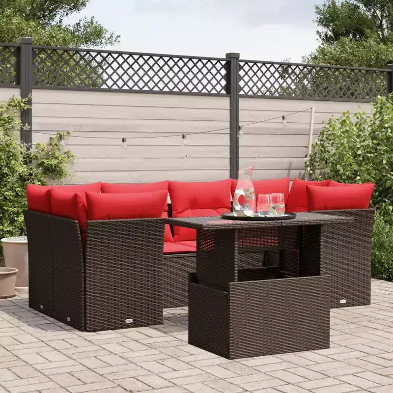 vidaXL Salon de jardin avec coussins, Modulable, Extérieur, 7 pièces, Résine tressée