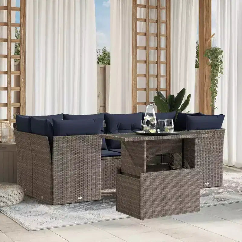 vidaXL Salon de jardin avec coussins, Modulable, Extérieur, 7 pièces, Résine tressée