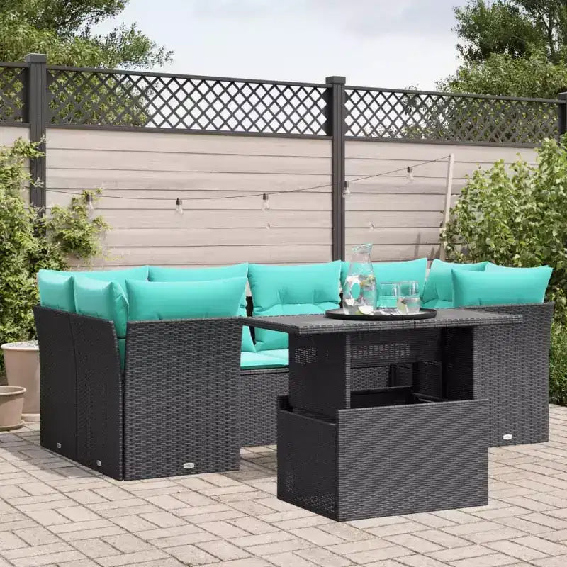 vidaXL Salon de jardin avec coussins, Modulable, Extérieur, 7 pièces, Résine tressée