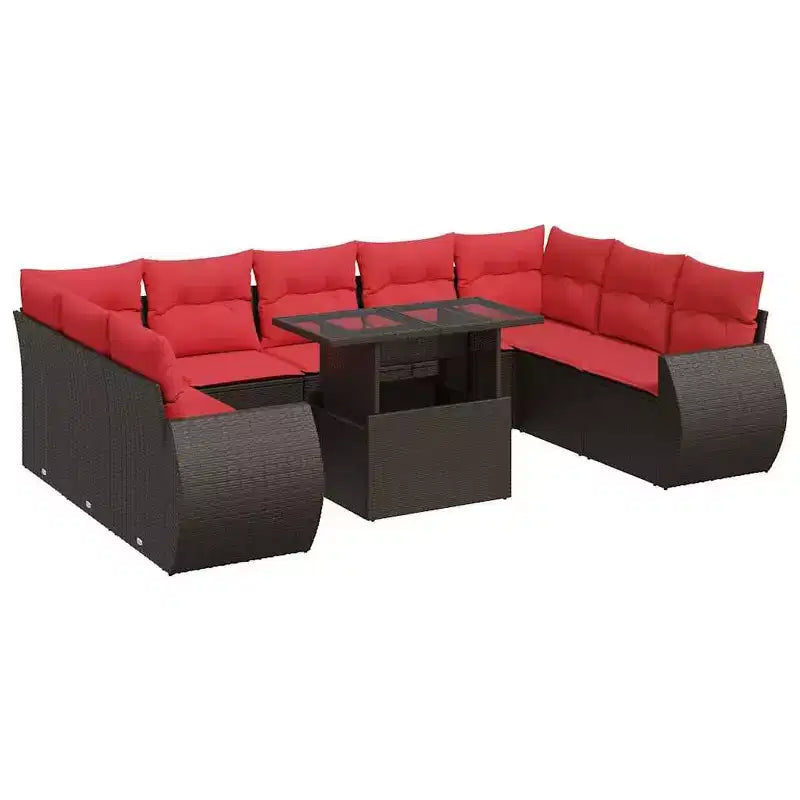 vidaXL Patio Sofa Set with Cushions Poly Rattan Acacia
