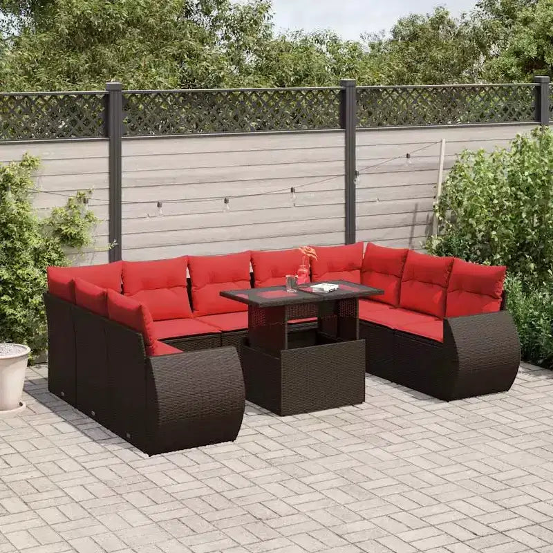 vidaXL Patio Sofa Set with Cushions Poly Rattan Acacia