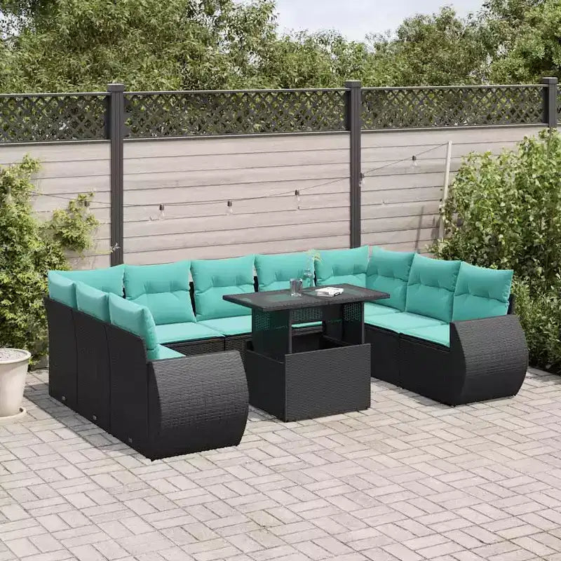 vidaXL Patio Sofa Set with Cushions Poly Rattan Acacia