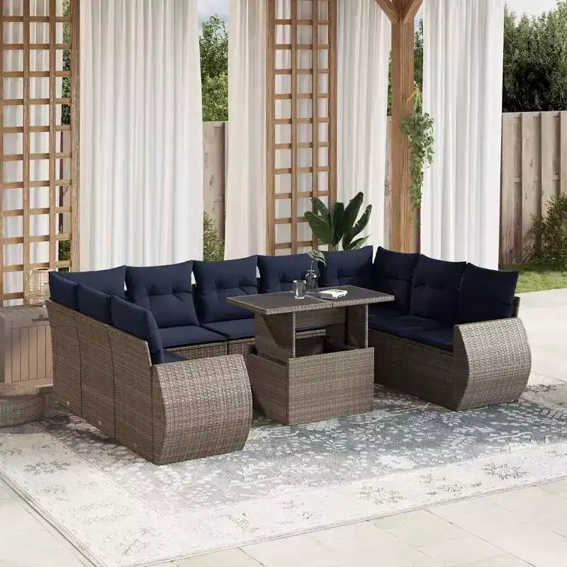 vidaXL Patio Sofa Set with Cushions Poly Rattan Acacia
