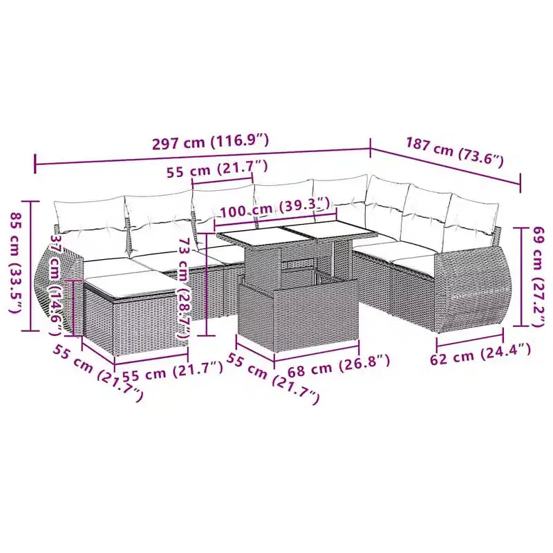 vidaXL Patio Sofa Set with Cushions Poly Rattan Acacia