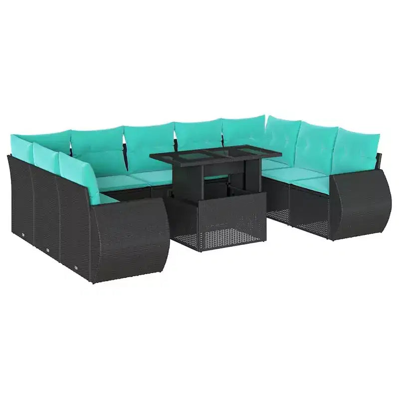 vidaXL Patio Sofa Set with Cushions Poly Rattan Acacia