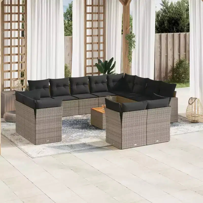 vidaXL 13 Piece Patio Sofa Set with Cushions Poly Rattan