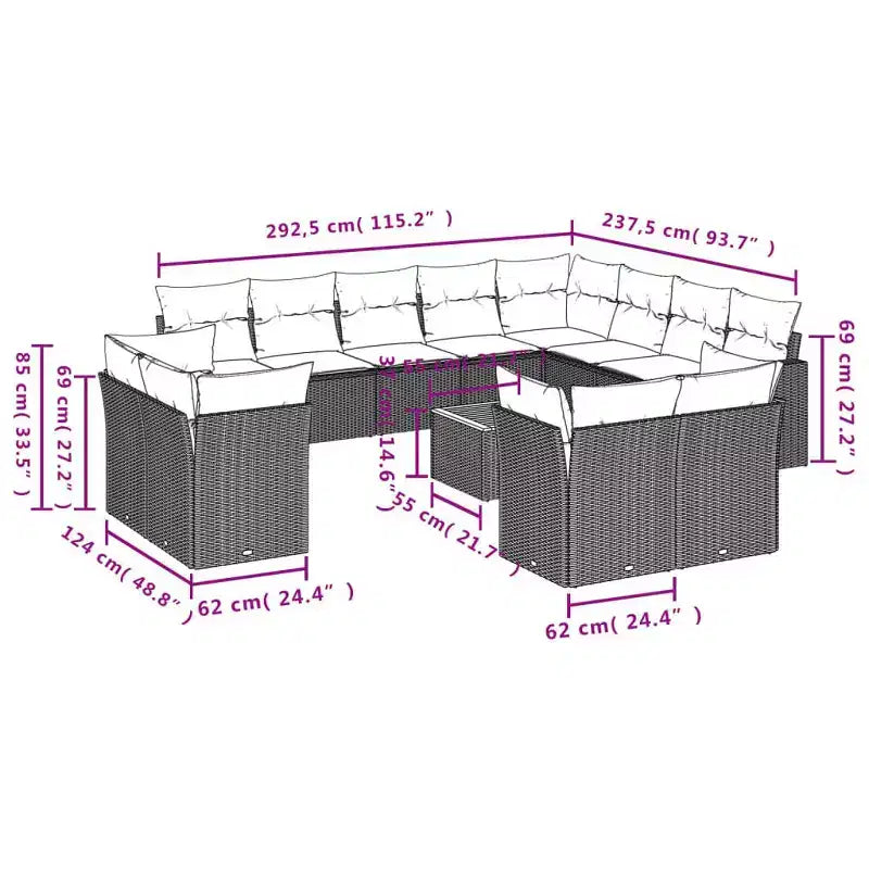vidaXL 13 Piece Patio Sofa Set with Cushions Poly Rattan