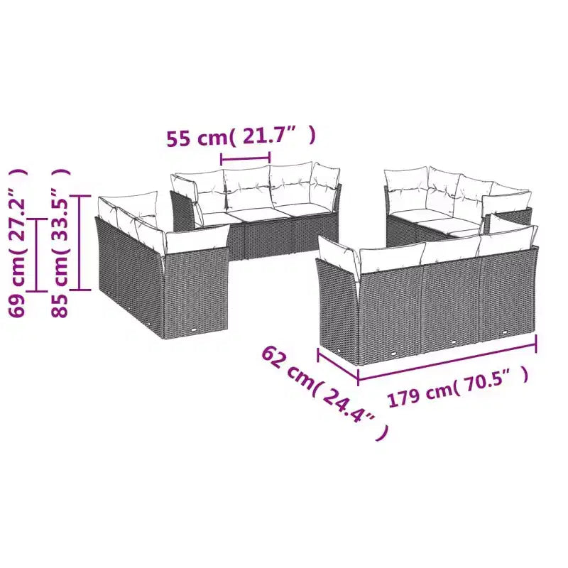 vidaXL 12 Piece Patio Sofa Set with Cushions Poly Rattan
