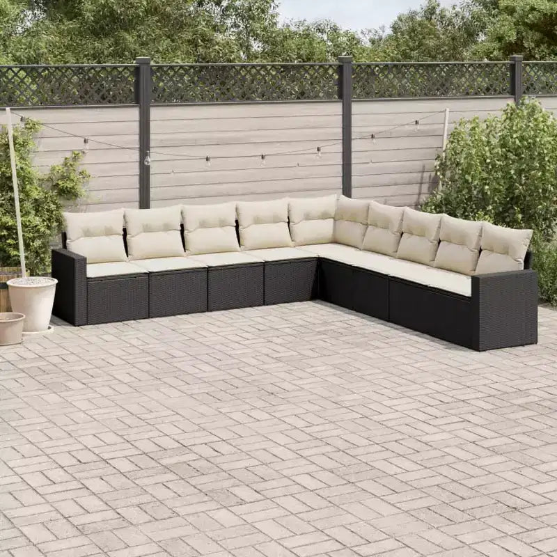 vidaXL 9 Piece Patio Sofa Set with Cushions Poly Rattan - Black and Cream Without Table
