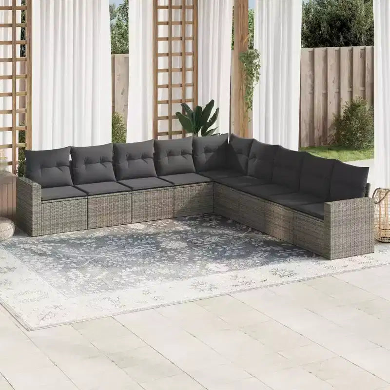 vidaXL 9 Piece Patio Sofa Set with Cushions Poly Rattan - Black and Cream Without Table