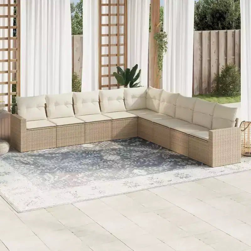 vidaXL 9 Piece Patio Sofa Set with Cushions Poly Rattan - Black and Cream Without Table