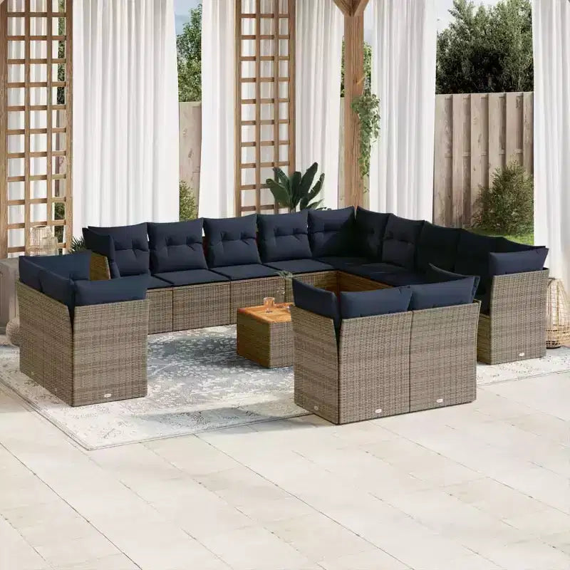 vidaXL 14 Piece Patio Sofa Set with Cushions Poly Rattan