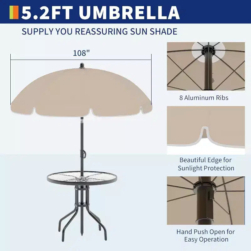 COZONY Patio Dining Set for 4, 6 Piece Outdoor Furniture 4 Folding Chairs Table Tempered Glass Top for Garden Deck Poolside