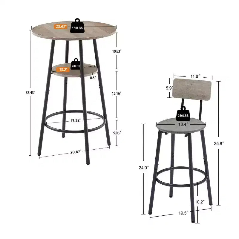 3-Piece Industrial Round Counter Height Dining Table Set with 2 PU Soft Counter Height Stools, Space-Saving Kitchen or Home Bar-Panipeachy