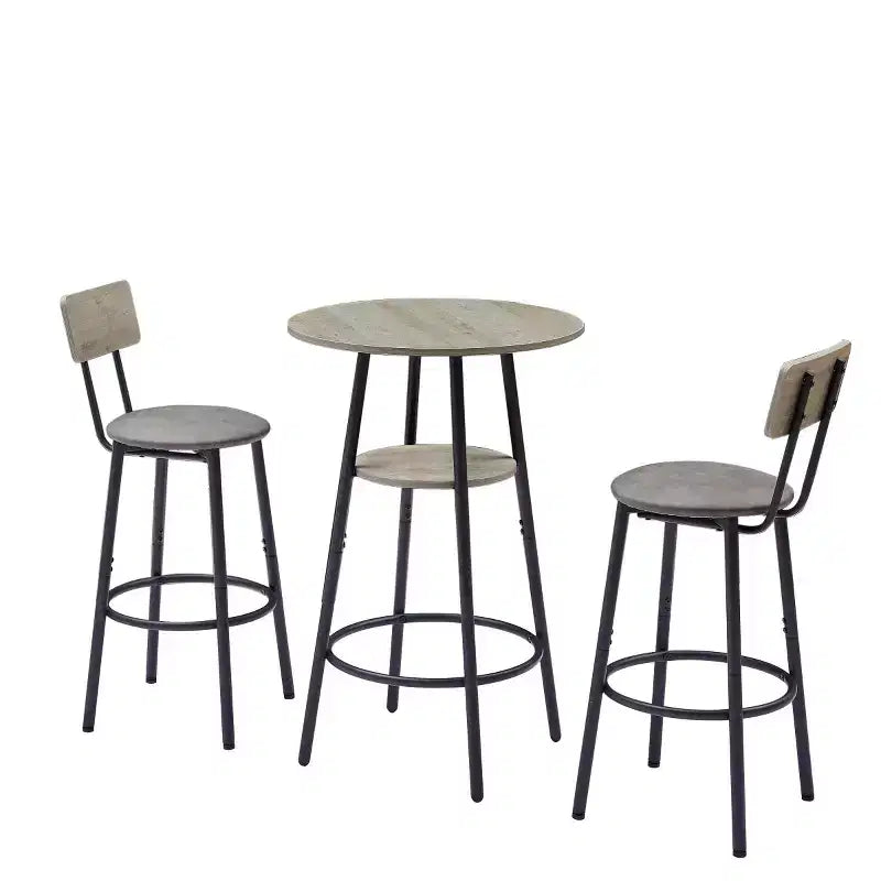 3-Piece Industrial Round Counter Height Dining Table Set with 2 PU Soft Counter Height Stools, Space-Saving Kitchen or Home Bar-Panipeachy