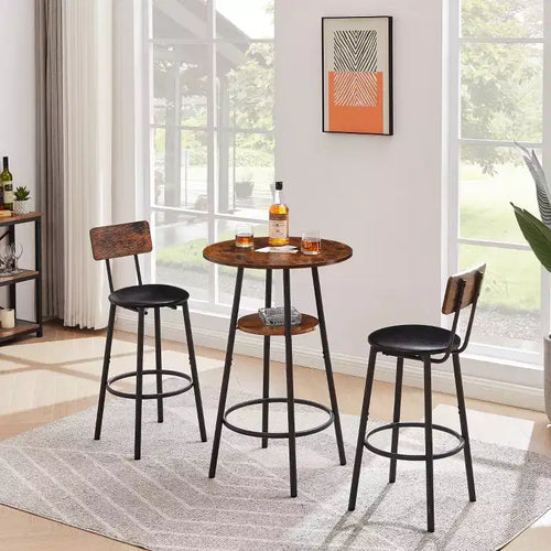 Ensemble table de salle à manger ronde industrielle hauteur comptoir 3 pièces avec 2 tabourets hauteur comptoir en PU souple, idéal pour cuisine ou bar à domicile - Panipeachy
