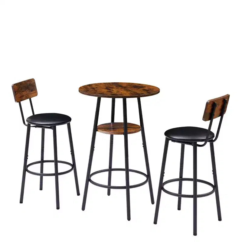 3-Piece Industrial Round Counter Height Dining Table Set with 2 PU Soft Counter Height Stools, Space-Saving Kitchen or Home Bar-Panipeachy