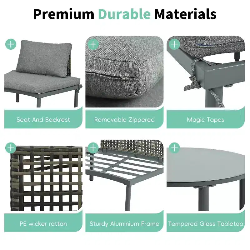 MAYEERTY 8 Pieces Patio Sofa Furniture Set, Half Moon Outdoor Sectional Sofa with 2 High-Low Coffee Tables 6 Pillows & Cushions Gray