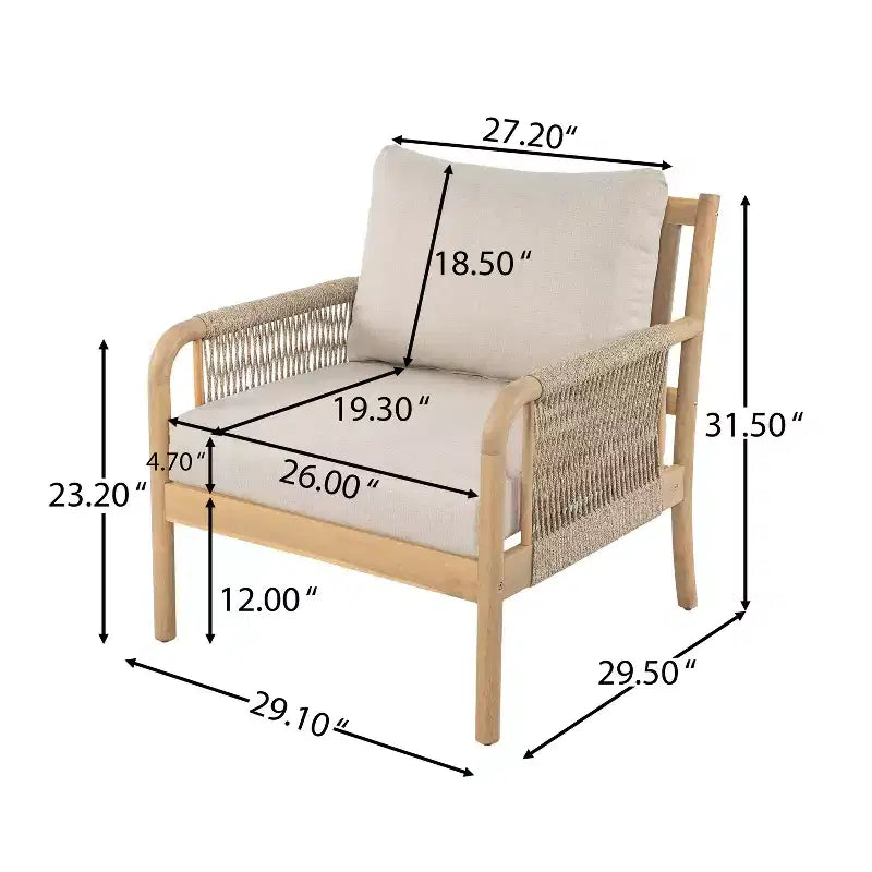 Christopher Knight Home Kazuya Farmhouse 7 Piece Acacia Wood Patio Seating Set with Woven Rope